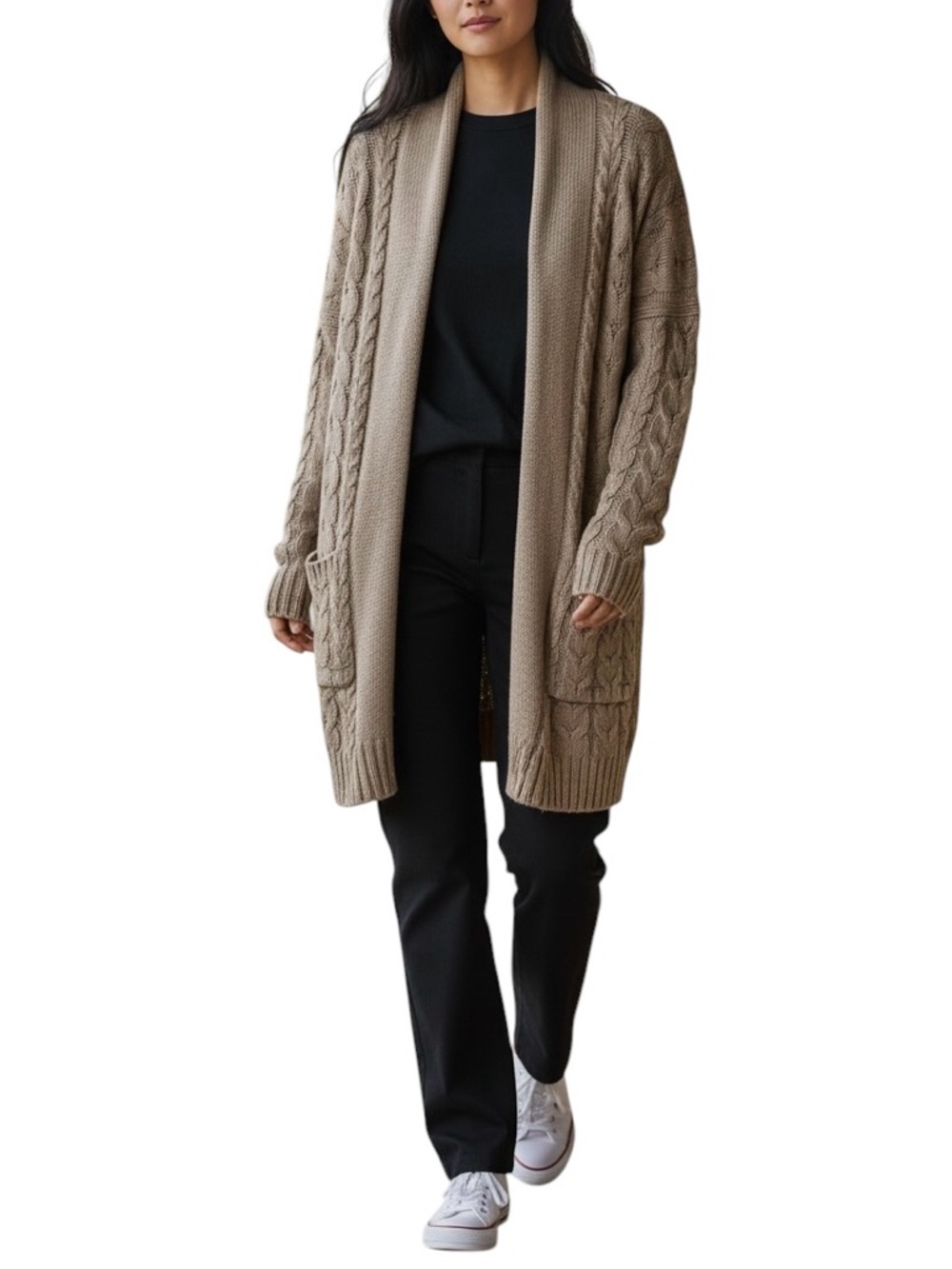 Lauren Ralph Lauren Cable Knit Cardigan Womens S/M Wool Cashmere Blend Long